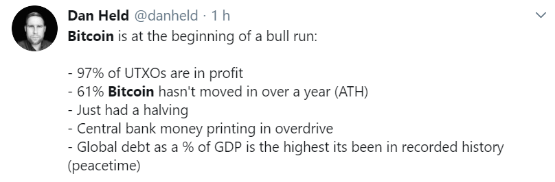 Tuíte sobre o bull run do Bitcoin