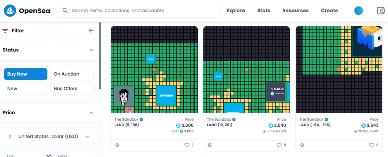 The Sandbox land for sale.  Source: OpenSea.