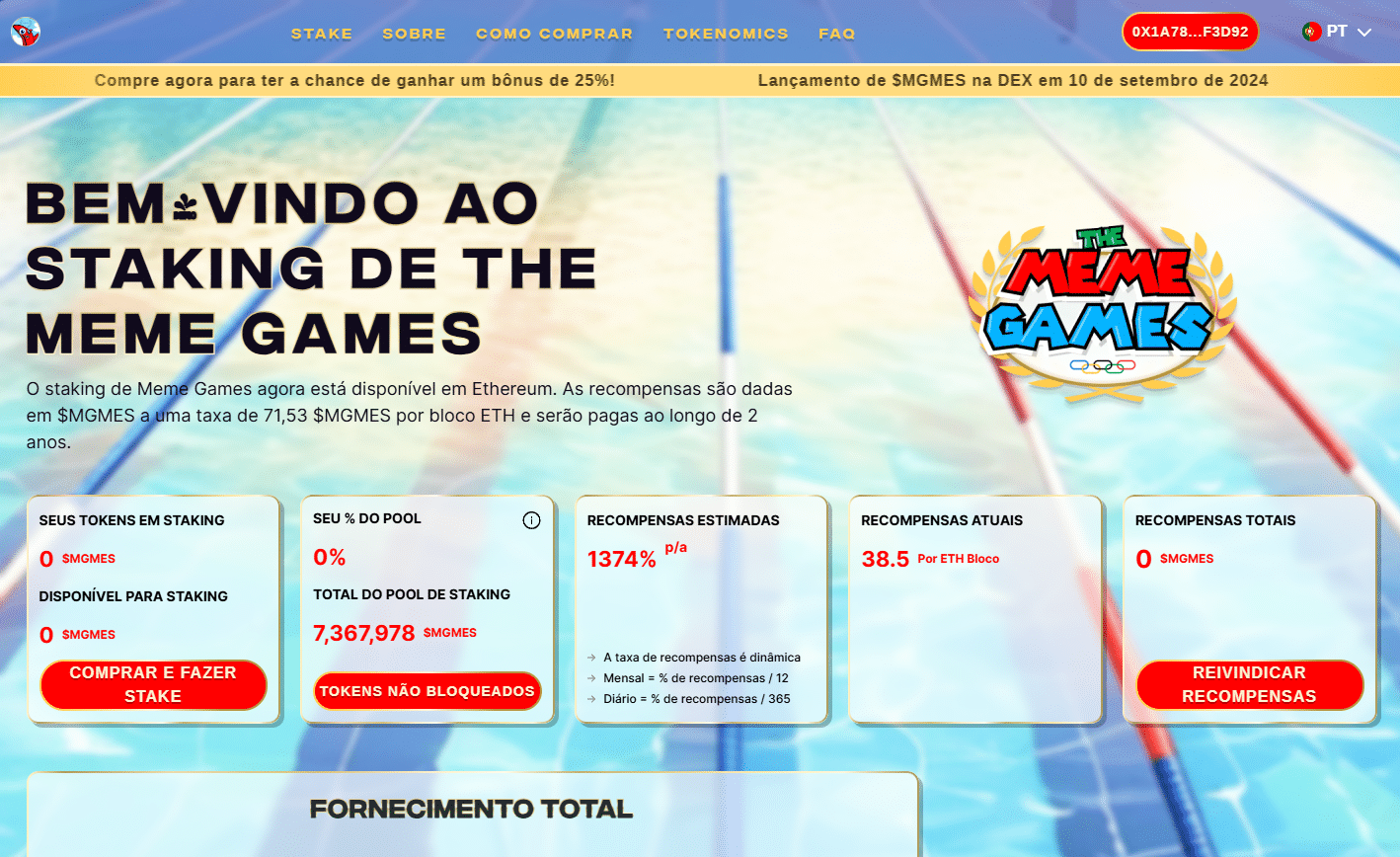 Imagem das informações de staking do projeto The Meme Games