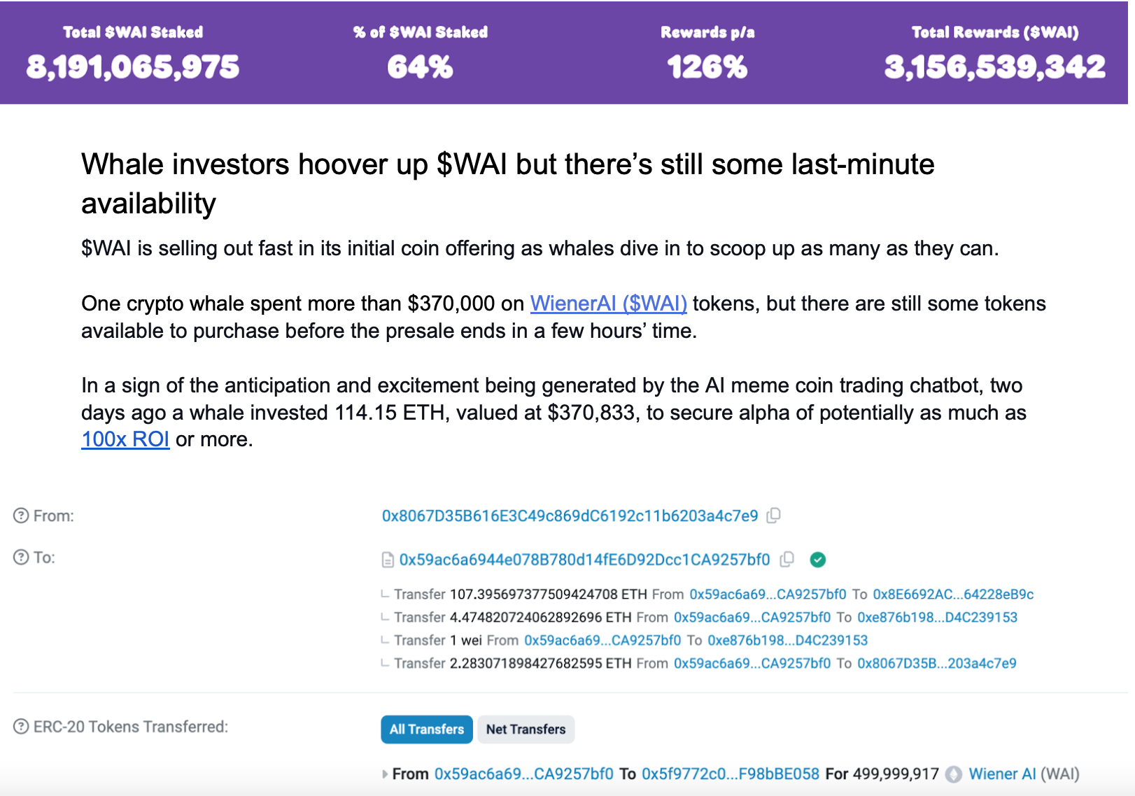 taking são geradas à taxa de 3.938 $WAI