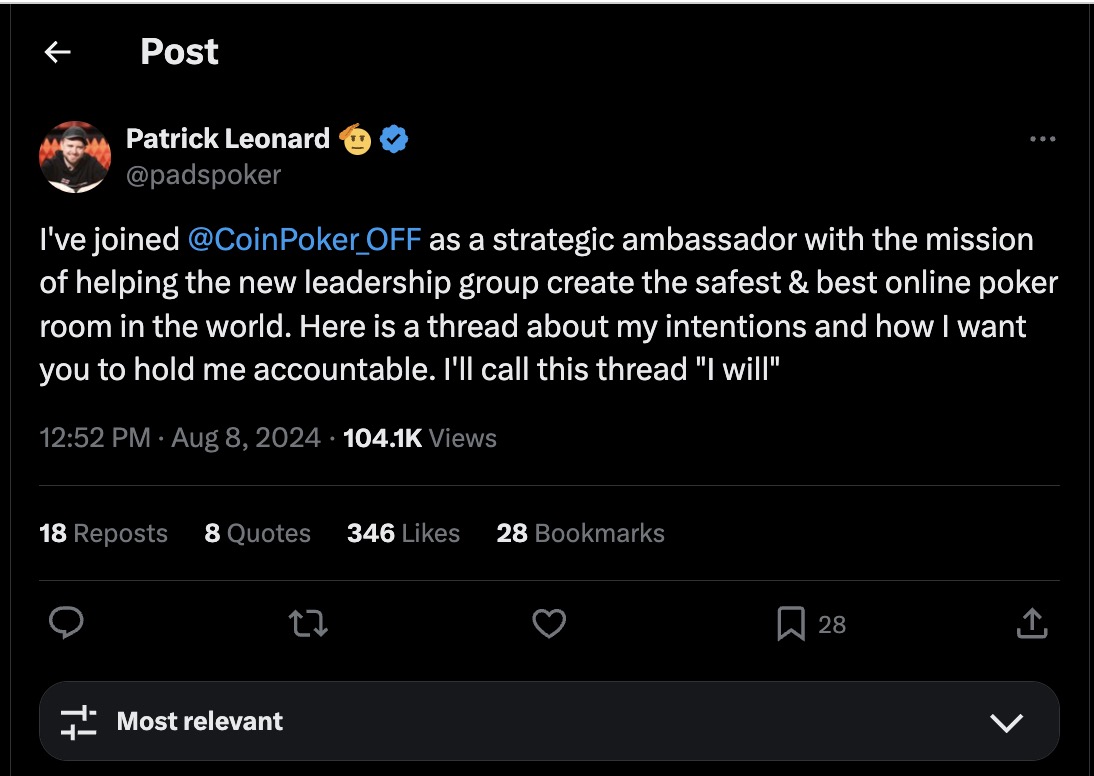 Tweet de Patrick Leonard 