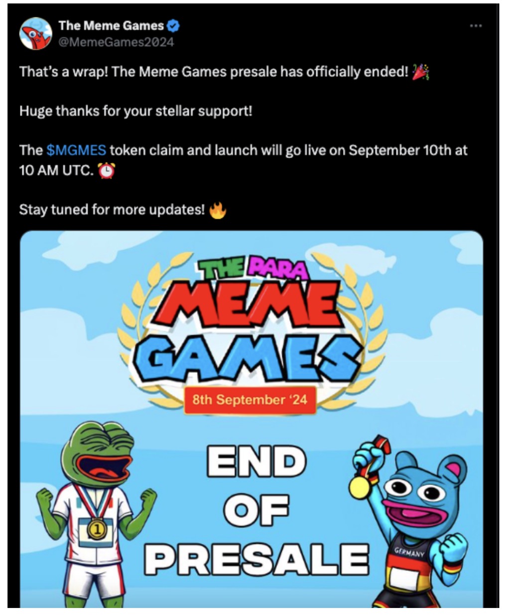 Tweet sobre lançamento do Meme Games