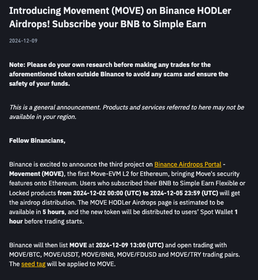 Anúncio Binance airdrop