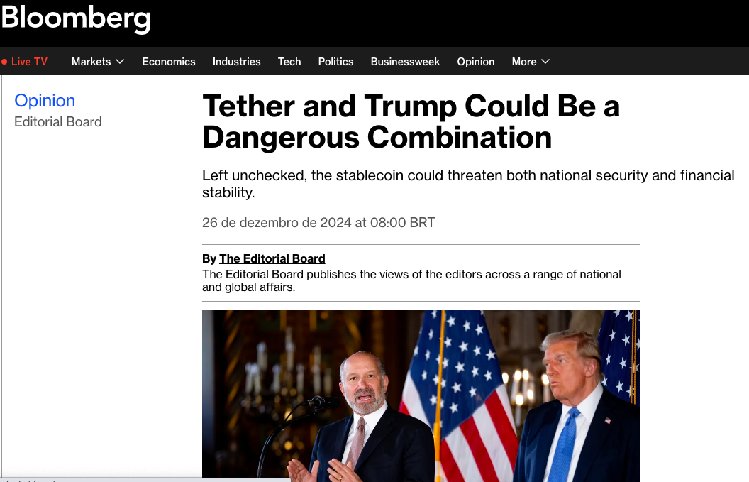 Editorial da Bloomberg sobre Trump e Tether