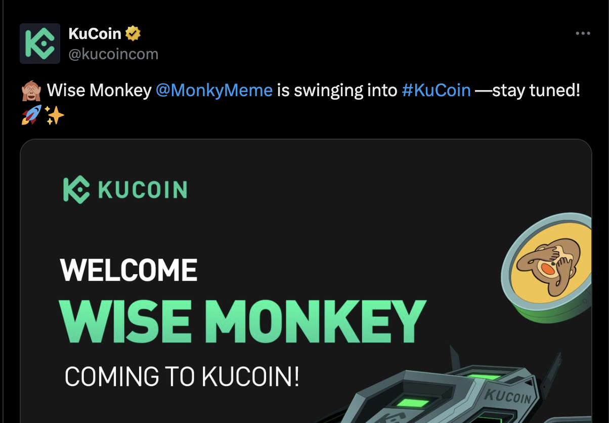 KuCoin anuncia suporte para airdrop Wise Monkey.