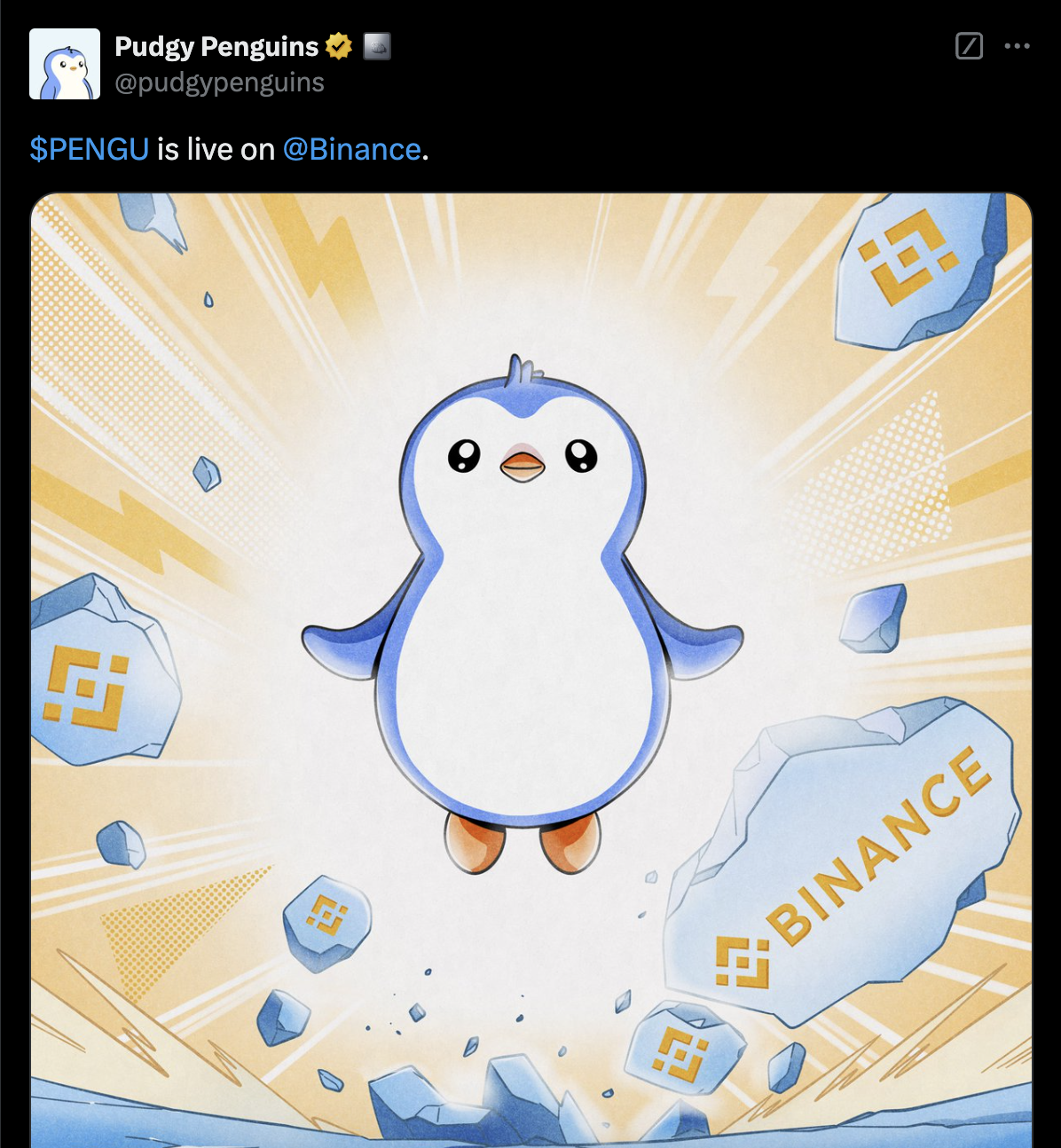 Anúncio do lançamento do PENGU na BInance.