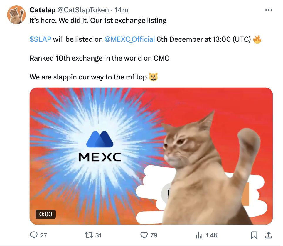 anúncio do catslap na MEXC