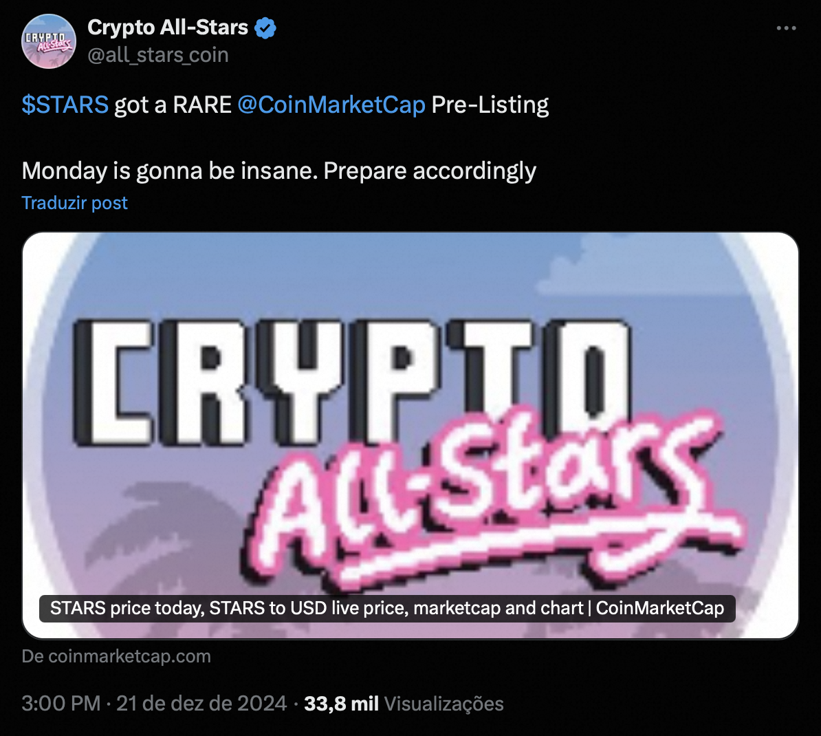 Lançamento do token Crypto All Stars