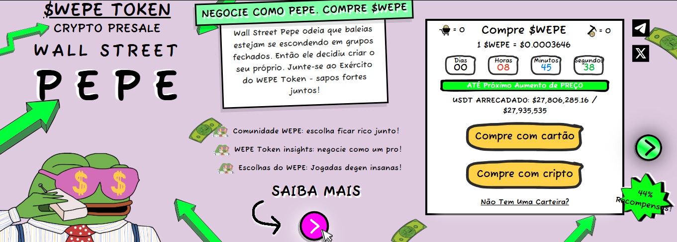 Melhores memecoins para investir - Wall Street Pepe