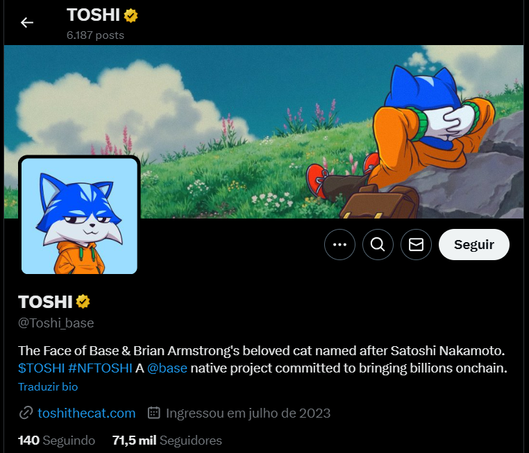 Perfil da TOSHI no X