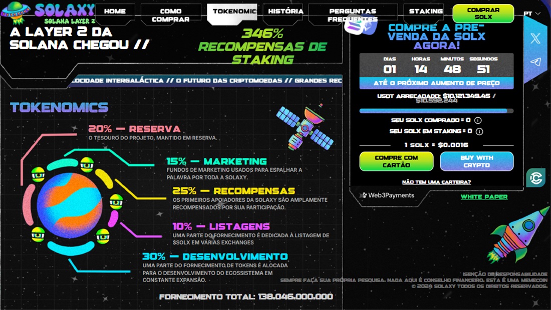 Solaxy ($SOLX) oferece 346% de recompensas de staking