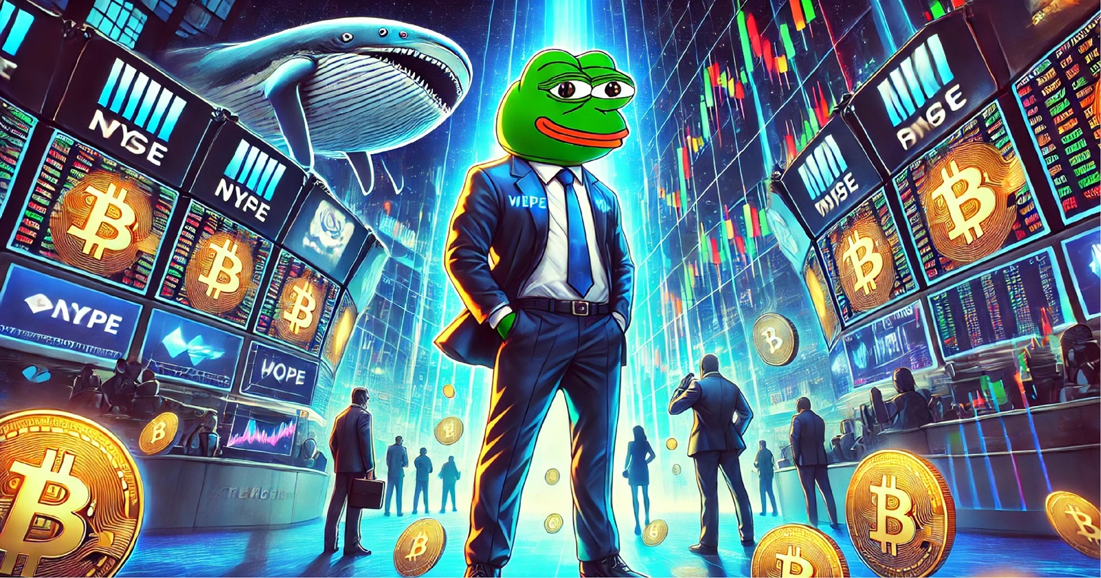 Ilustração representando o conceito de memecoin Wall Street Pepe ($WEPE)