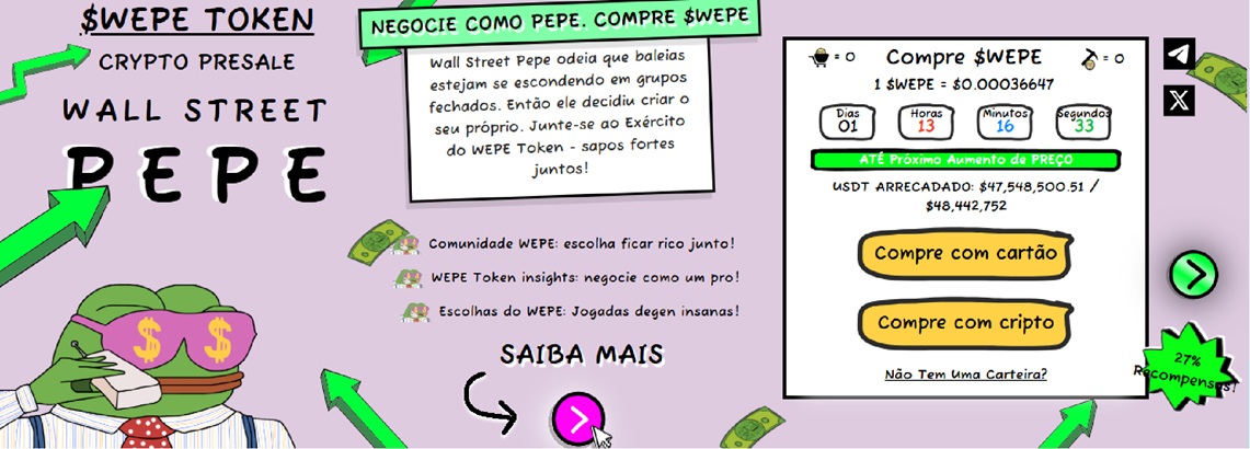 Pré-venda do $WEPE tem arrecadação superior a US$ 47,5 milhões 