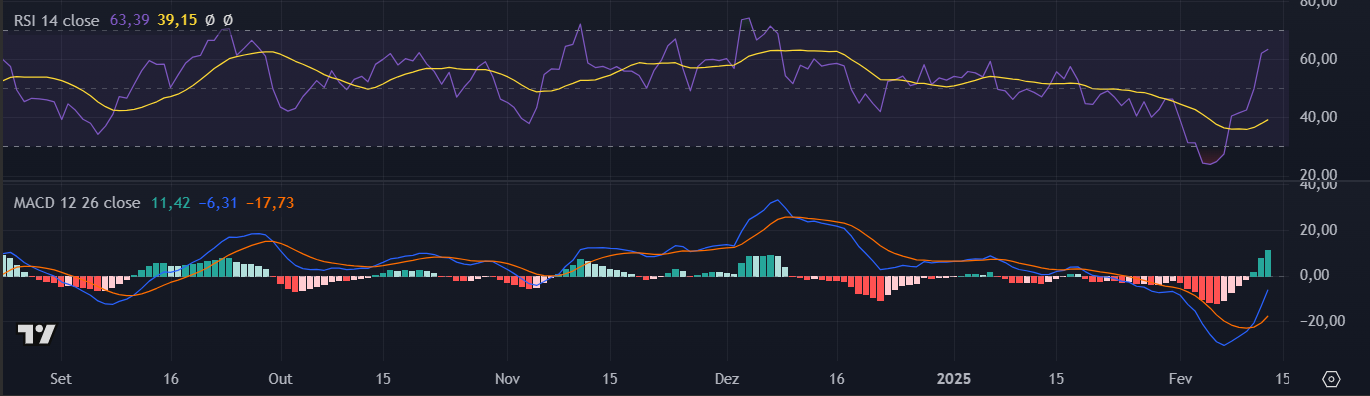 RSI e MACD do BNB no TradingView