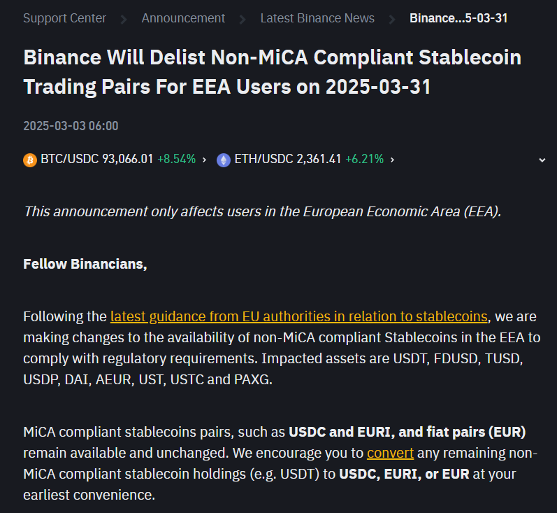 Binance e stablecoins