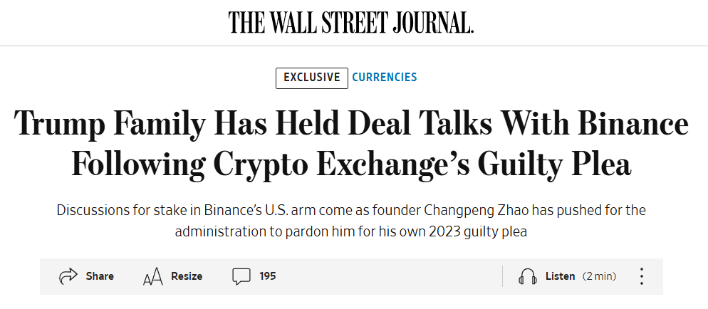 Trump quer comprar a Binance